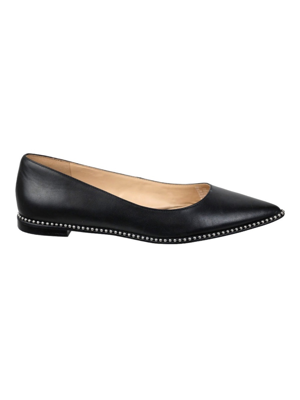 Coach Viviana skimmer flats black leather silver tone beadchain trim size 7.5